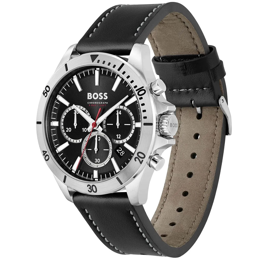 Hugo Boss Troper 1514055 44mm Men’s Chronograph Watch – Black Dial & Black Genuine Leather Strap