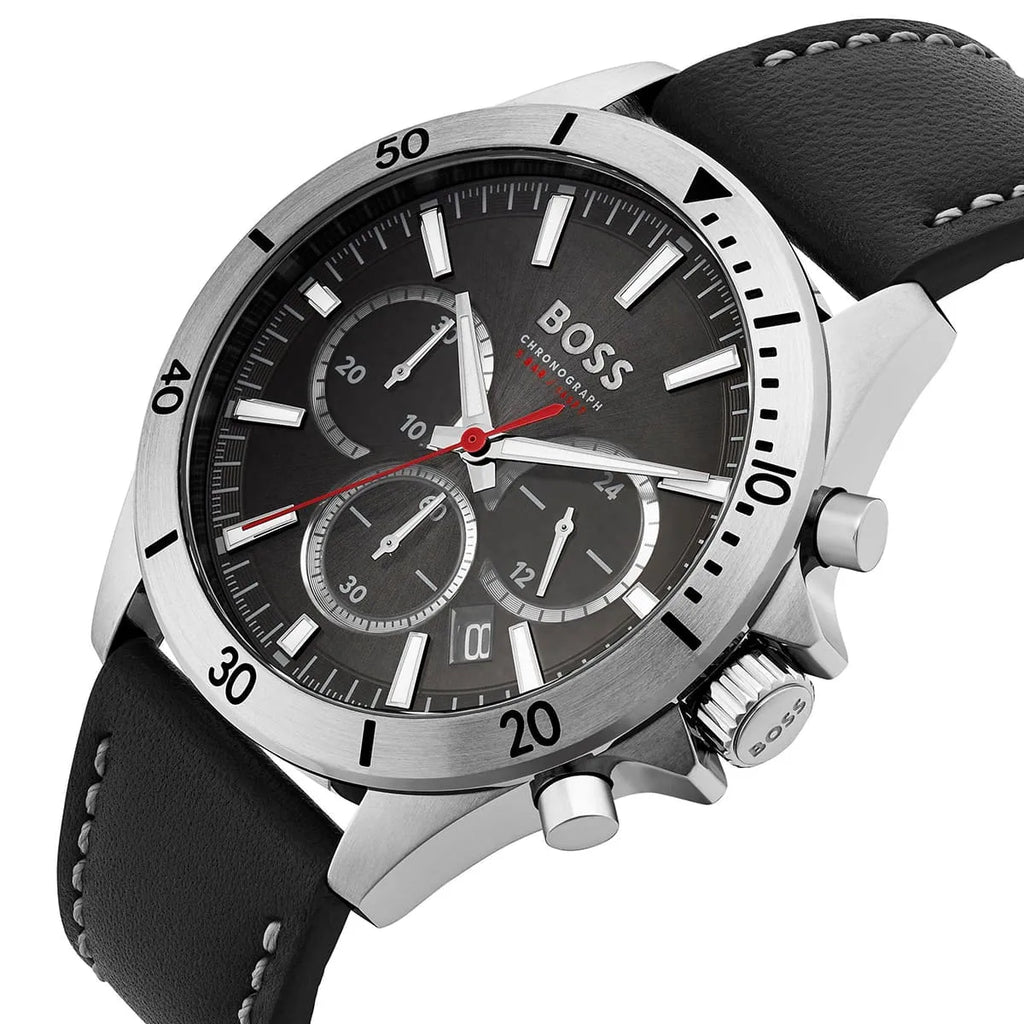 Hugo Boss Troper 1514055 44mm Men’s Chronograph Watch – Black Dial & Black Genuine Leather Strap
