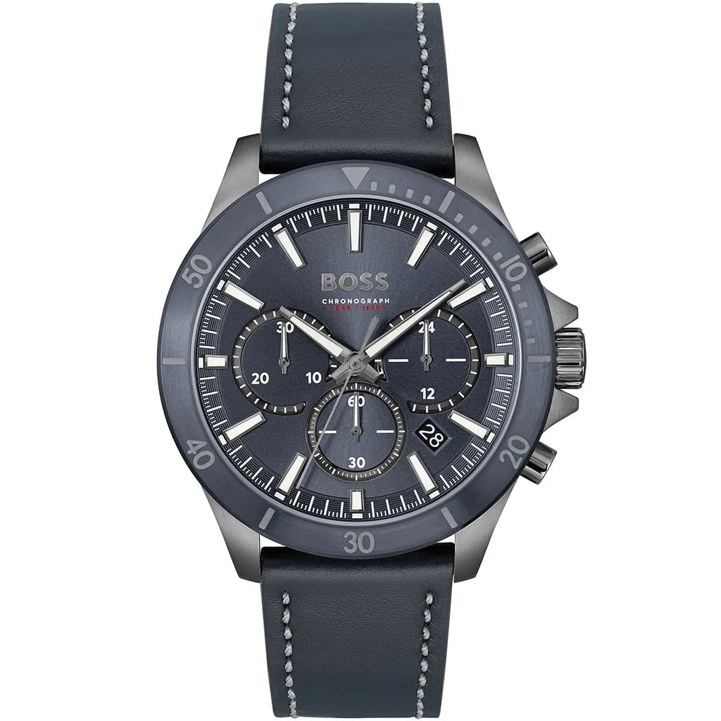 Hugo Boss Troper 1514056 44mm Men’s Chronograph Watch – Blue Dial & Blue Genuine Leather Strap