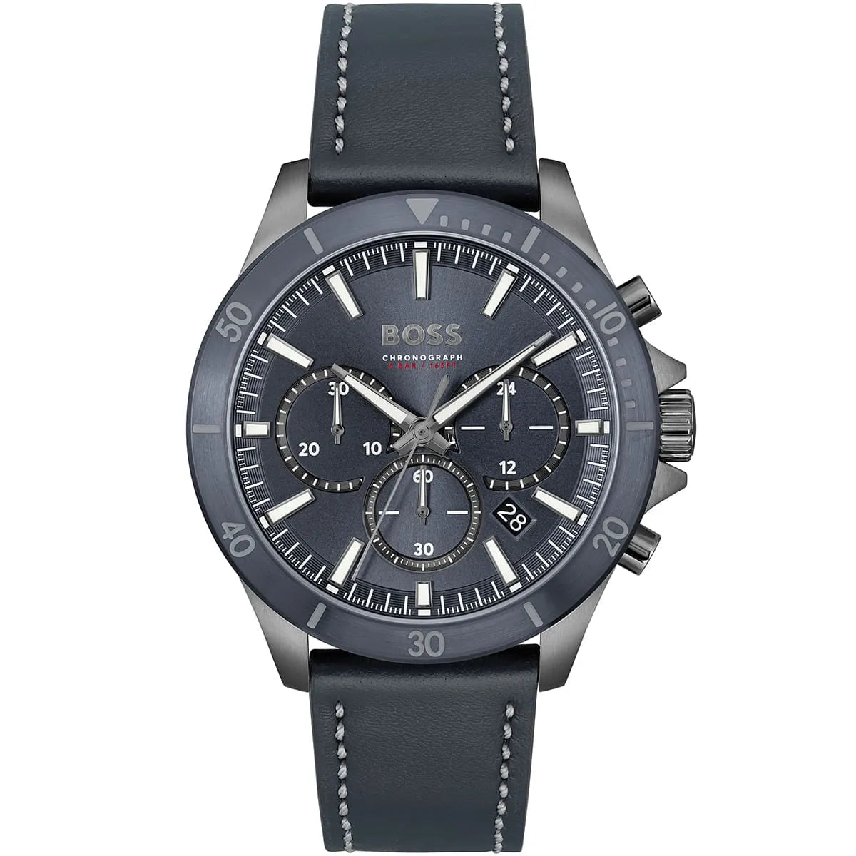 Hugo Boss Troper 1514056 44mm Men’s Chronograph Watch – Blue Dial & Blue Genuine Leather Strap