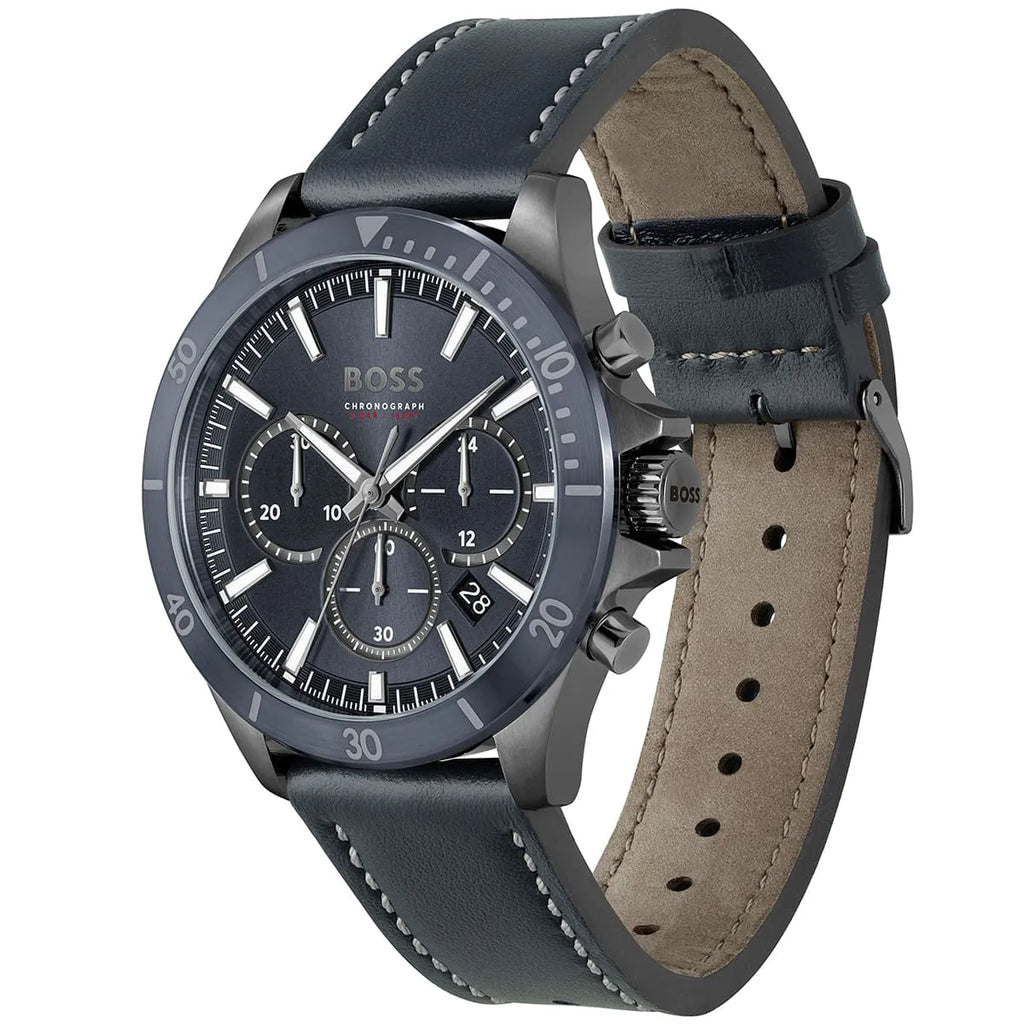 Hugo Boss Troper 1514056 44mm Men’s Chronograph Watch – Blue Dial & Blue Genuine Leather Strap