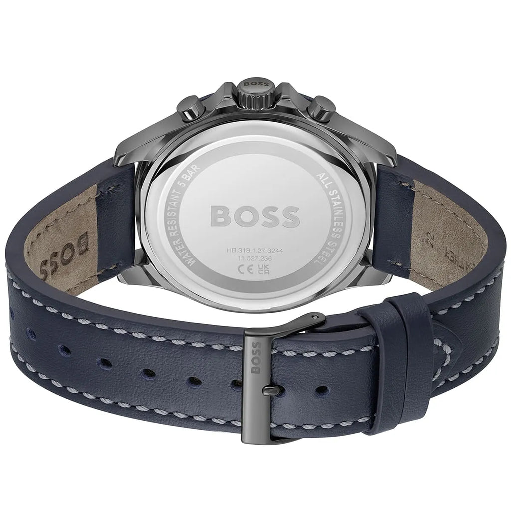 Hugo Boss Troper 1514056 44mm Men’s Chronograph Watch – Blue Dial & Blue Genuine Leather Strap