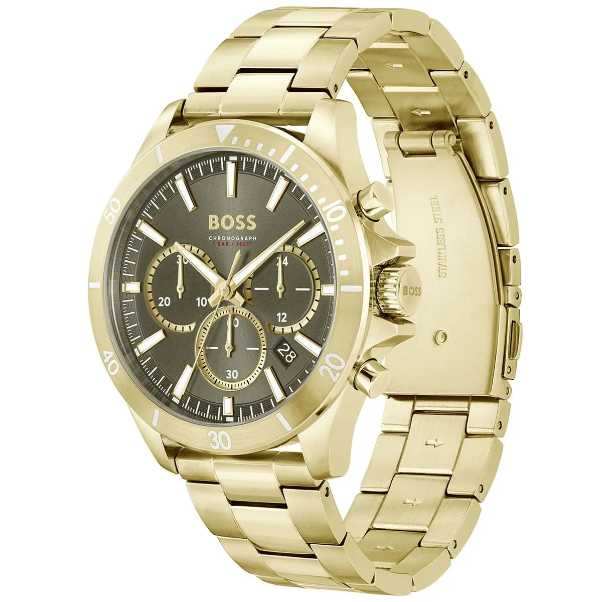 Hugo Boss Runner 1514059 44mm Men’s Chronograph Watch – Gray Dial & Gold-tone Stainless Steel Link Bracelet