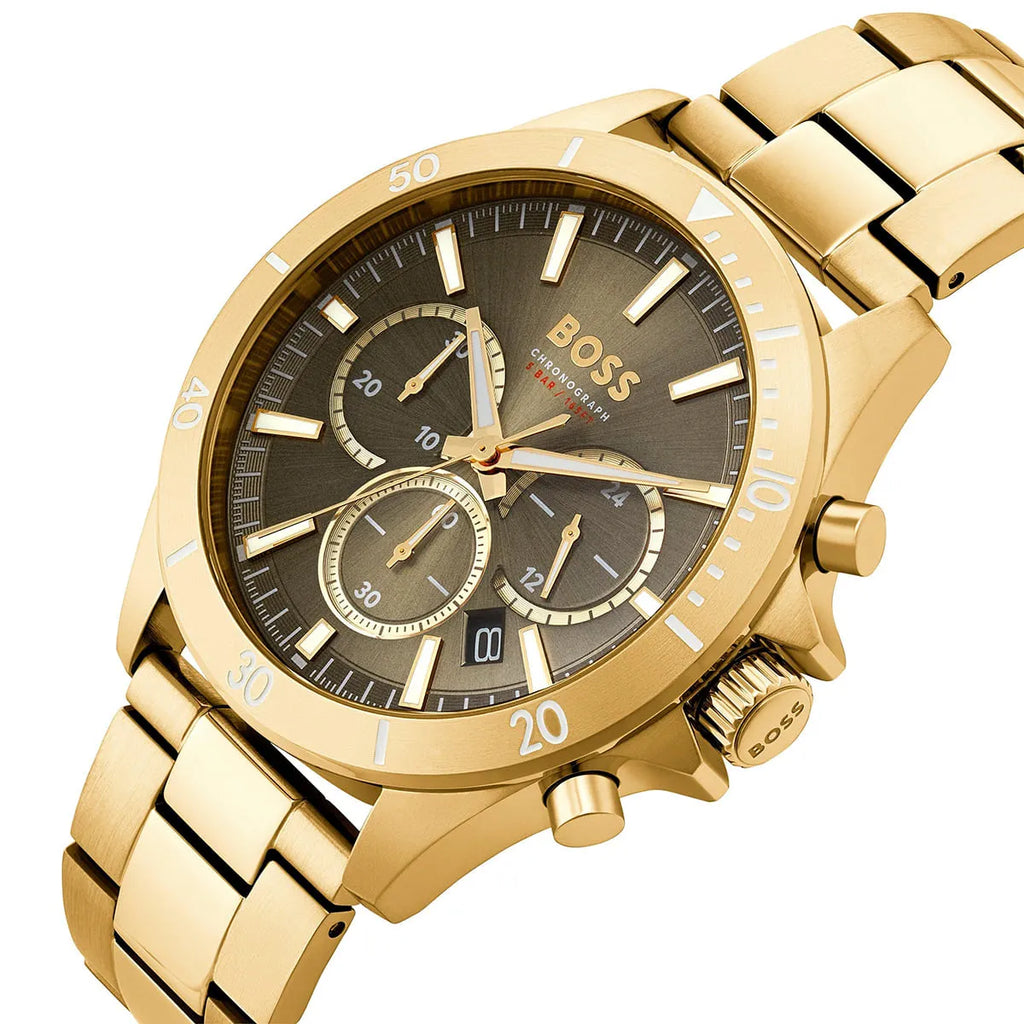 Hugo Boss Runner 1514059 44mm Men’s Chronograph Watch – Gray Dial & Gold-tone Stainless Steel Link Bracelet