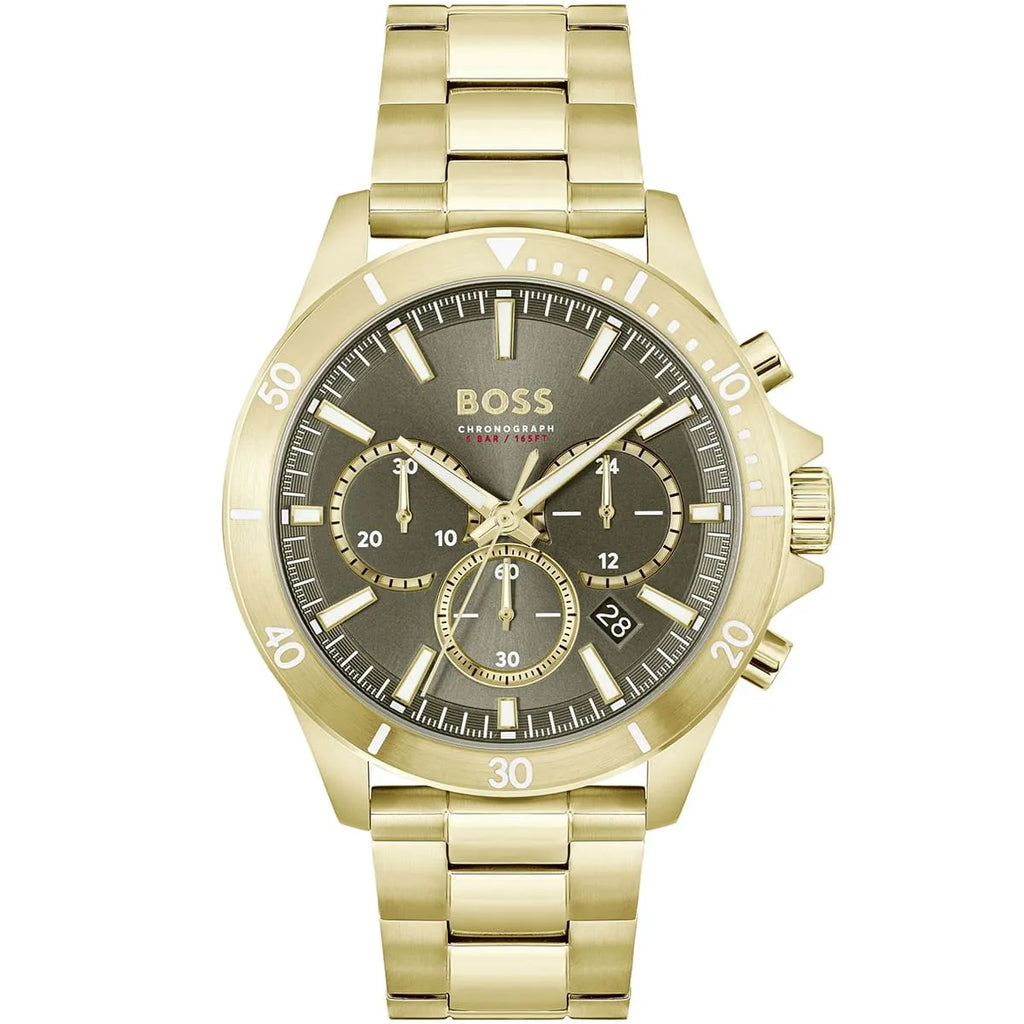 Hugo Boss Runner 1514059 44mm Men’s Chronograph Watch – Gray Dial & Gold-tone Stainless Steel Link Bracelet