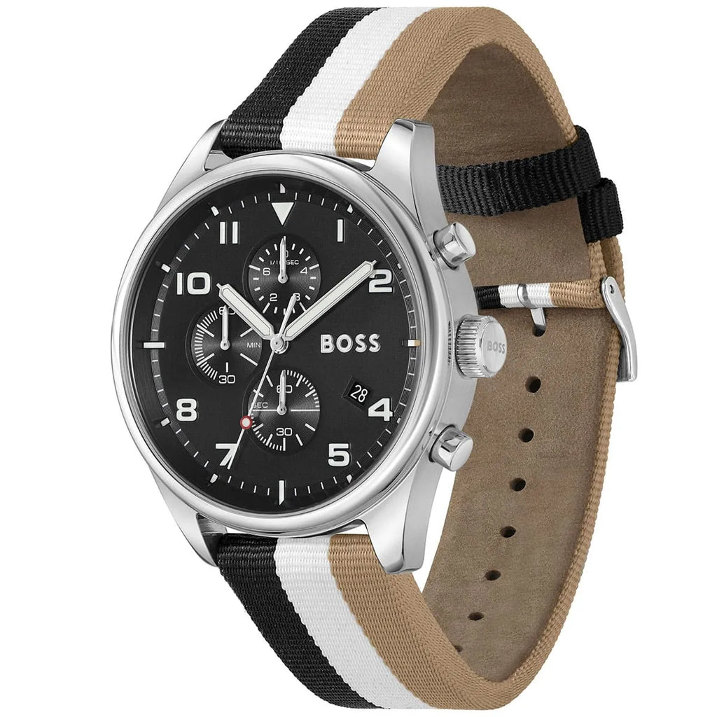 Hugo Boss View 1514062 44mm Men’s Chronograph Watch – Black Dial & Textile Strap