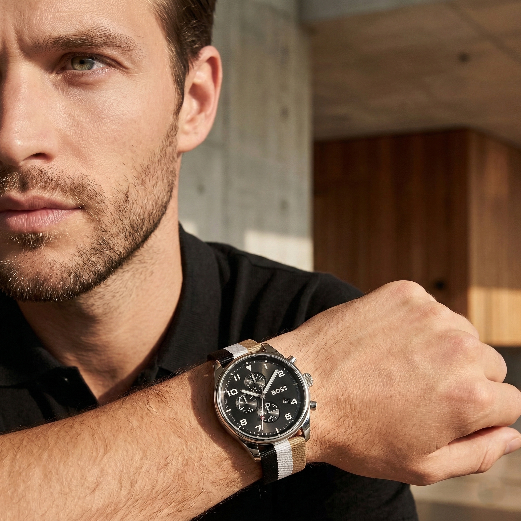 Hugo Boss View 1514062 44mm Men’s Chronograph Watch – Black Dial & Textile Strap