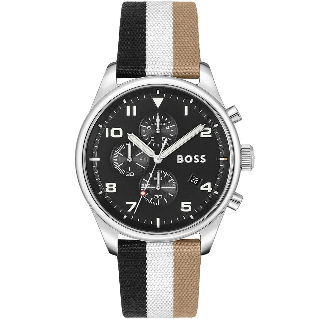 Hugo Boss View 1514062 44mm Men’s Chronograph Watch – Black Dial & Textile Strap