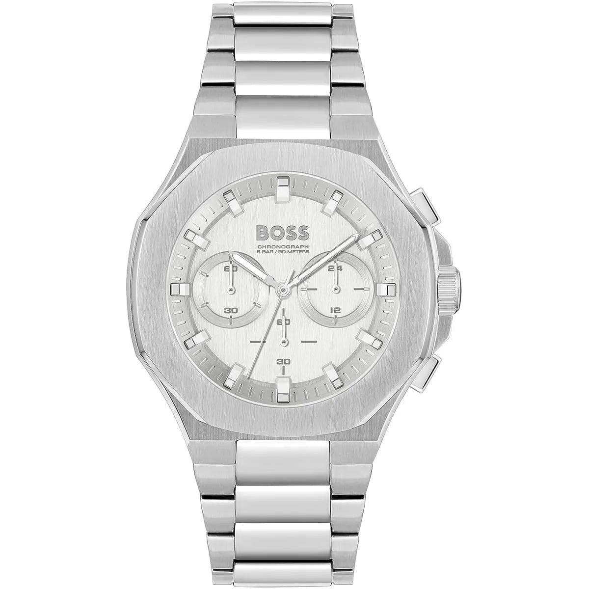 Hugo Boss Taper 1514087 45mm Men’s Chronograph Watch – Silver Sunray Dial & Stainless Steel Bracelet