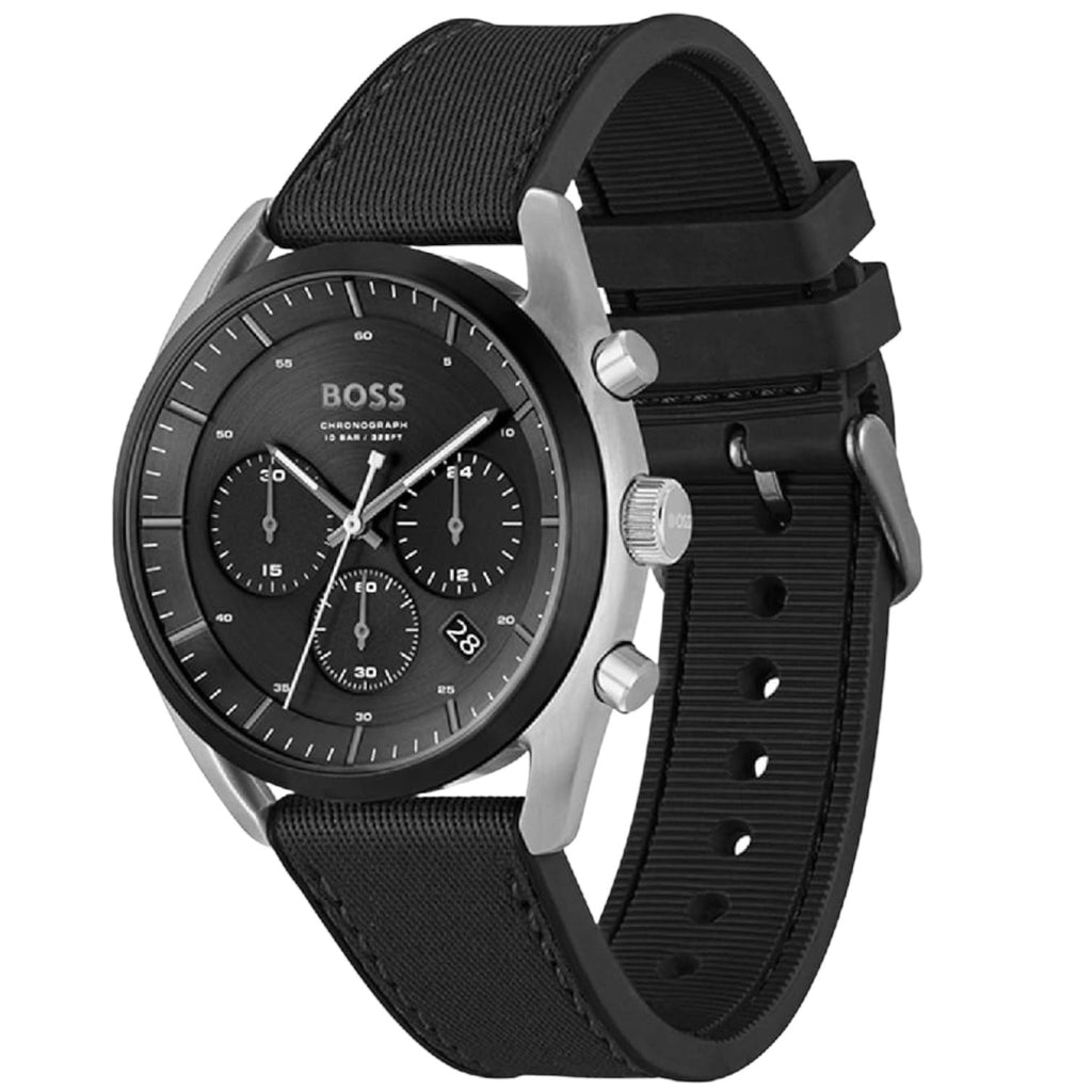 Hugo Boss Top 1514091 44mm Men’s Chronograph Watch – Black Dial & Black Hybrid Strap