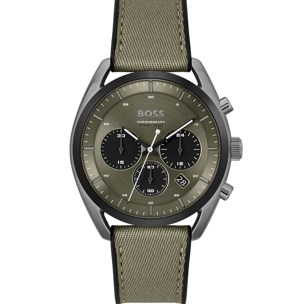 Hugo Boss Top 1514092 44mm Men’s Chronograph Watch – Olive Green Dial & Olive Green Canvas Strap
