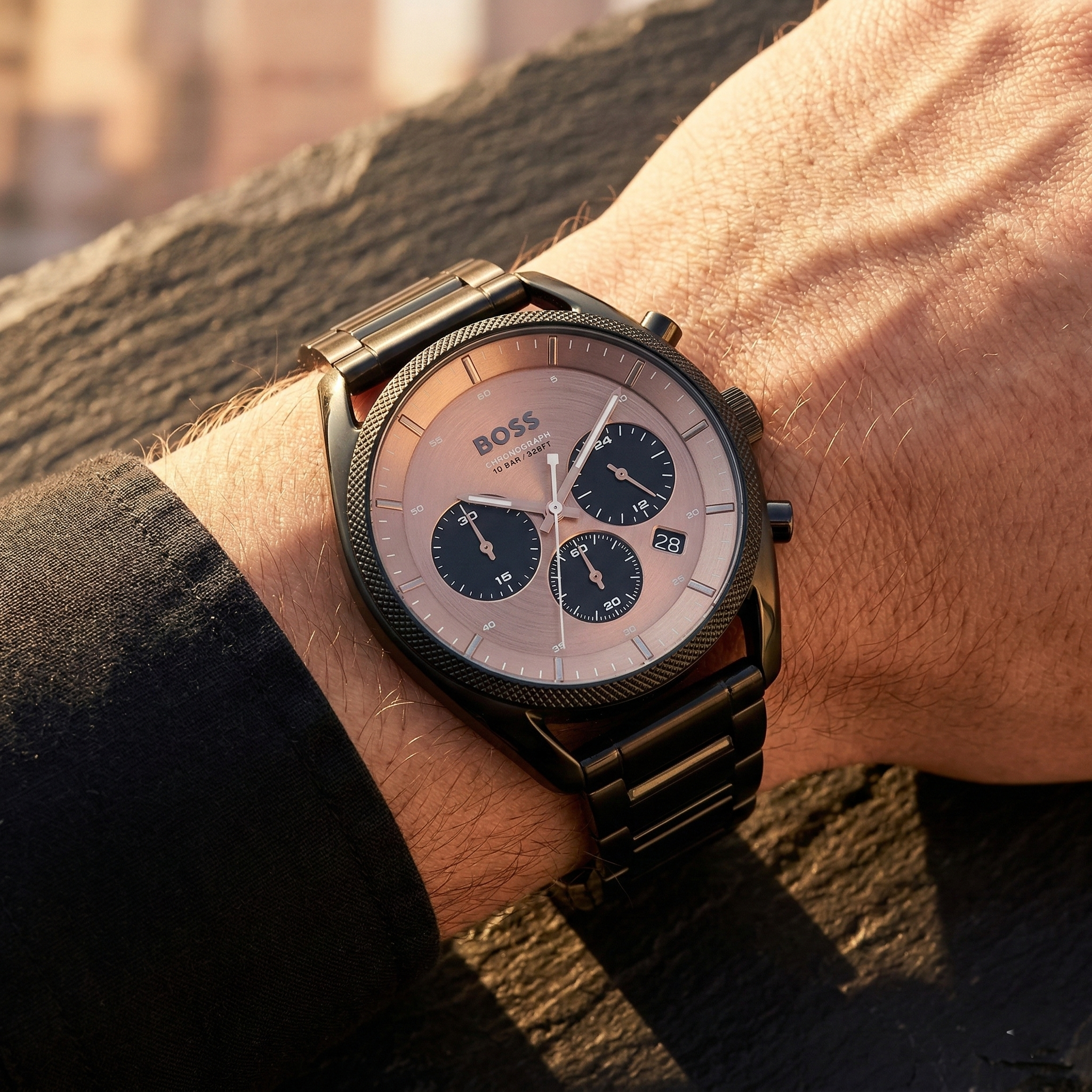 Hugo Boss Top 1514095 44mm Men’s Chronograph Watch – Rose Gold Dial & Stainless Steel Bracelet