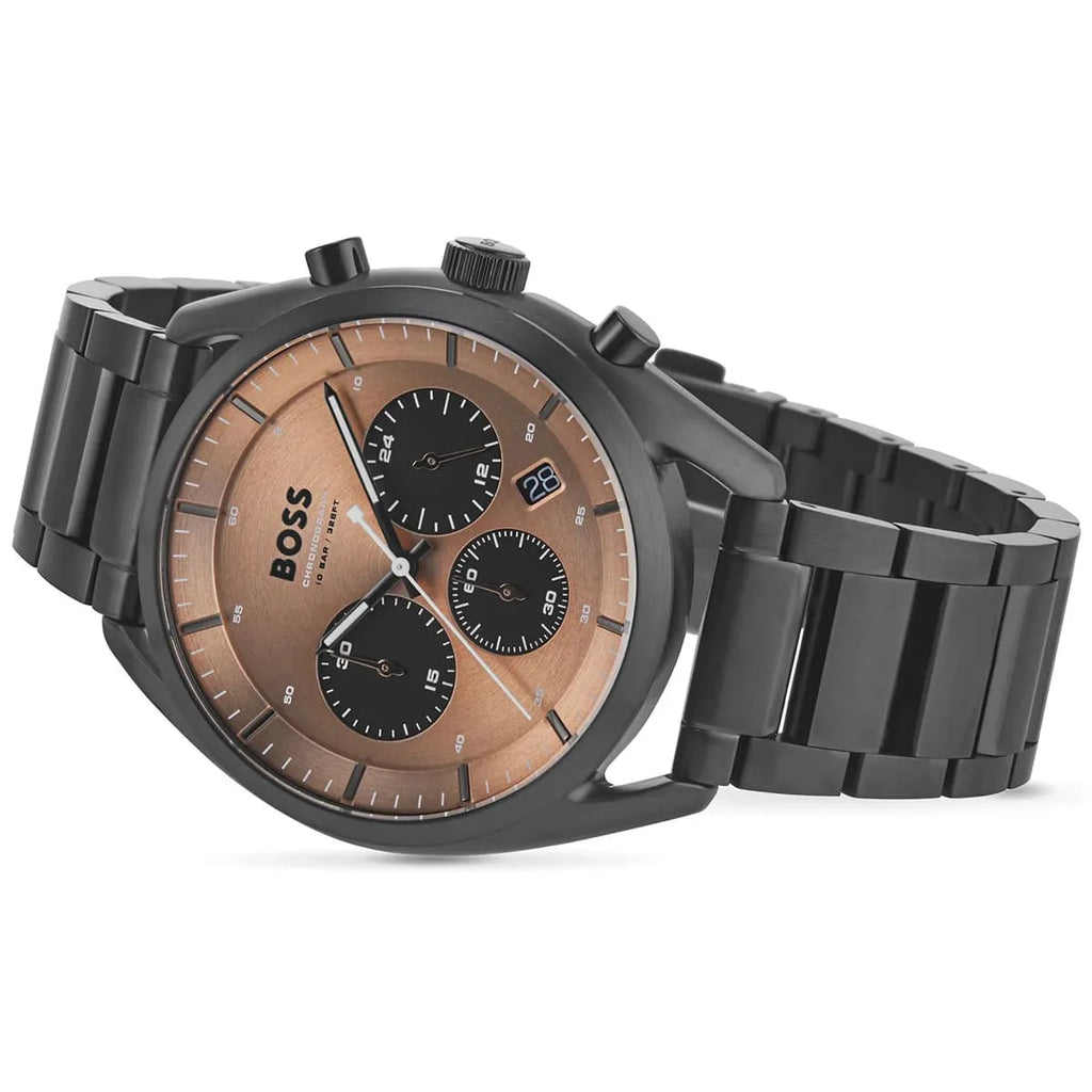 Hugo Boss Top 1514095 44mm Men’s Chronograph Watch – Rose Gold Dial & Stainless Steel Bracelet