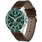 Hugo Boss Troper 1514098 44mm Men’s Chronograph Watch – Green Dial & Brown Genuine Leather Strap