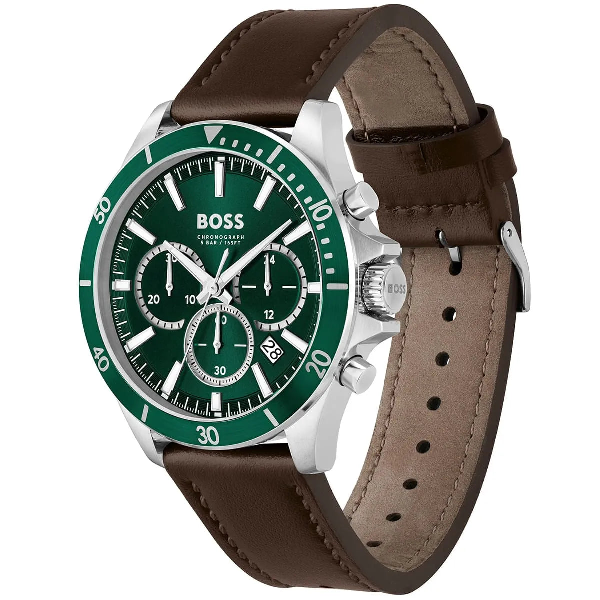 Hugo Boss Troper 1514098 44mm Men’s Chronograph Watch – Green Dial & Brown Genuine Leather Strap