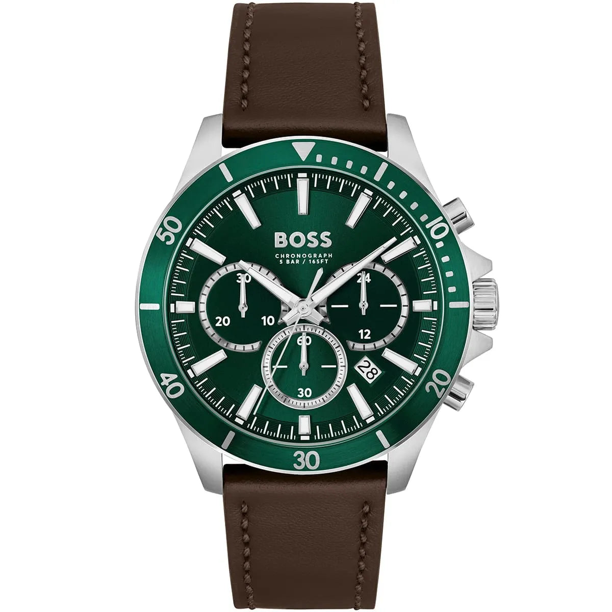 Hugo Boss Troper 1514098 44mm Men’s Chronograph Watch – Green Dial & Brown Genuine Leather Strap