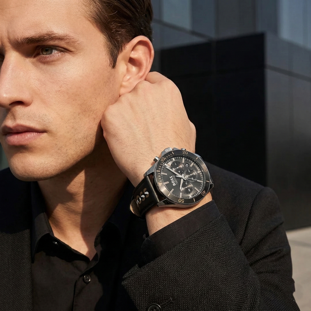Hugo Boss Troper 1514121 44mm Men’s Chronograph Watch – Black Dial & Black Genuine Leather Strap