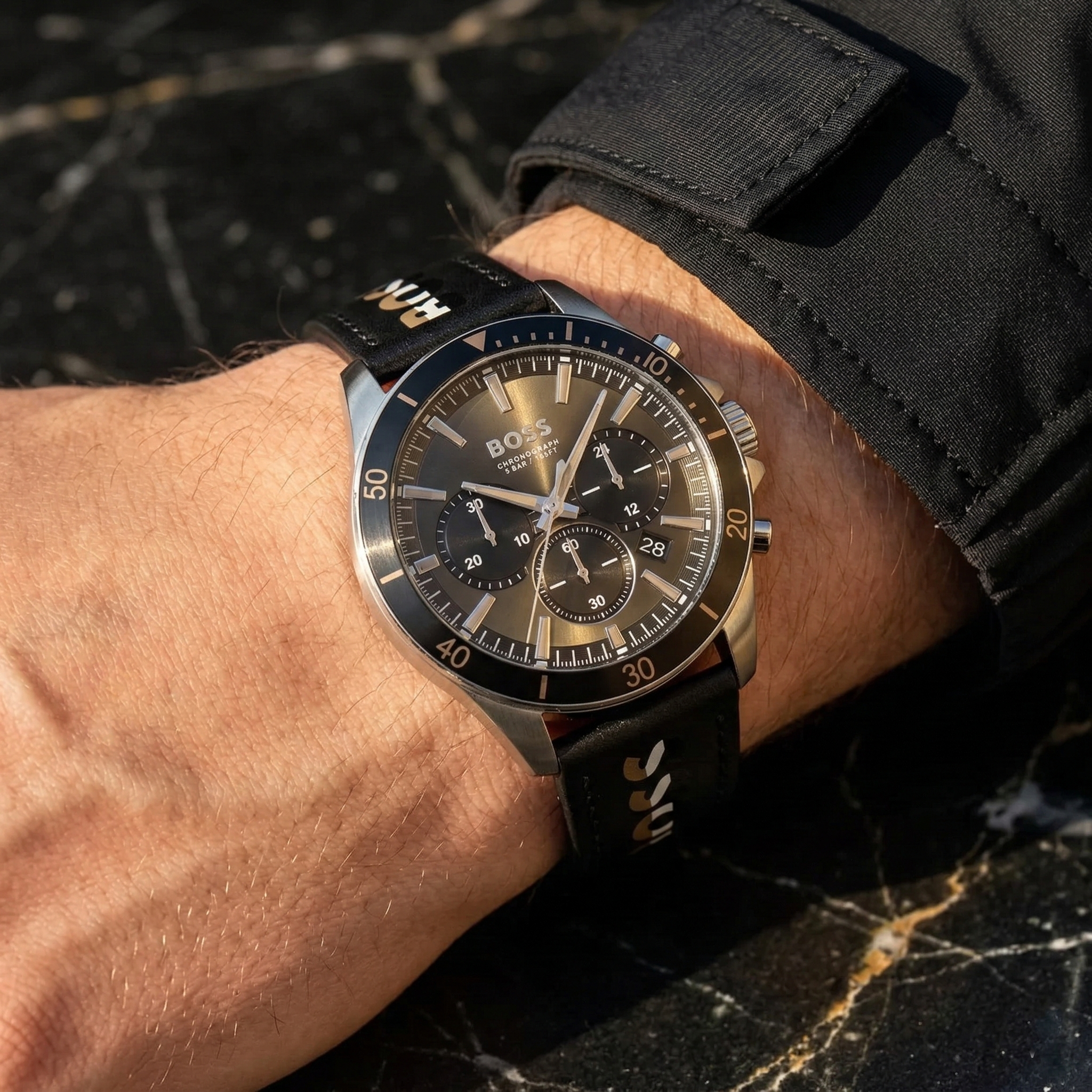 Hugo Boss Troper 1514121 44mm Men’s Chronograph Watch – Black Dial & Black Genuine Leather Strap