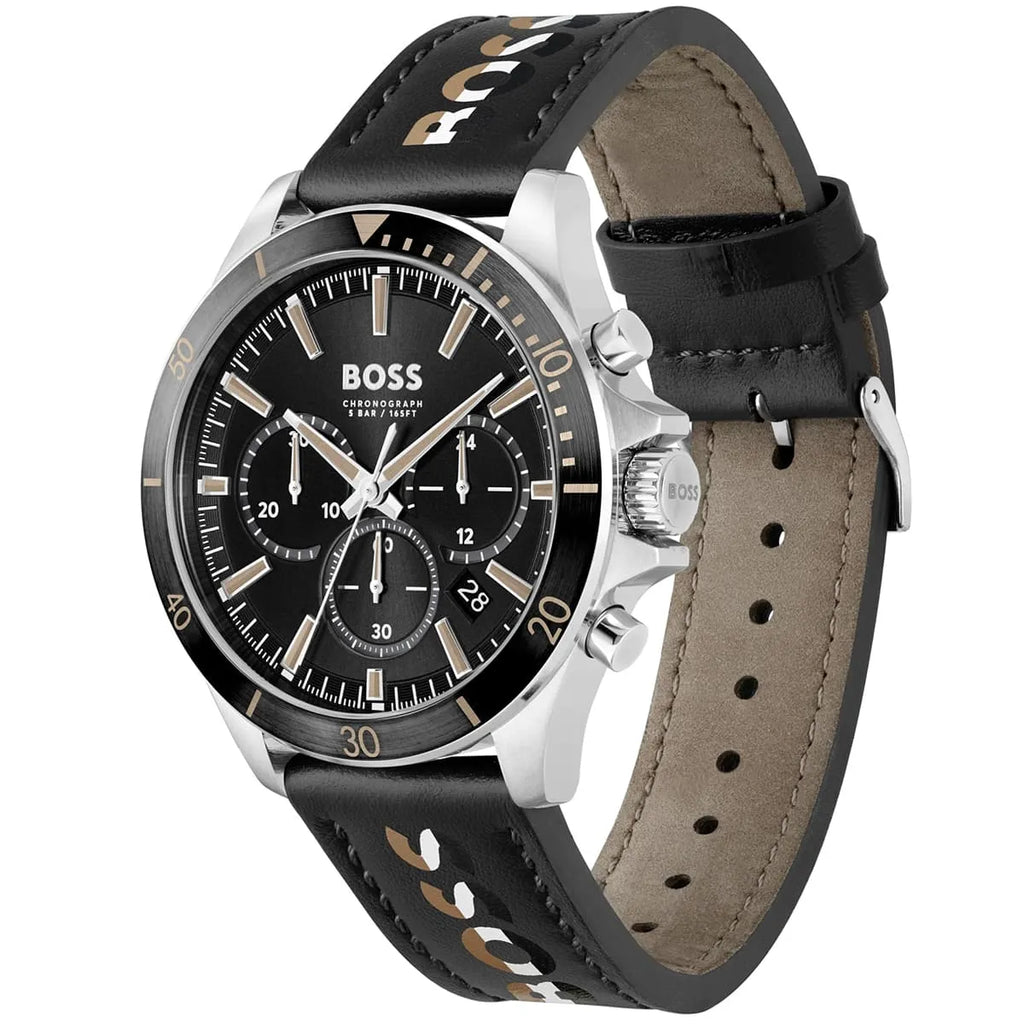 Hugo Boss Troper 1514121 44mm Men’s Chronograph Watch – Black Dial & Black Genuine Leather Strap