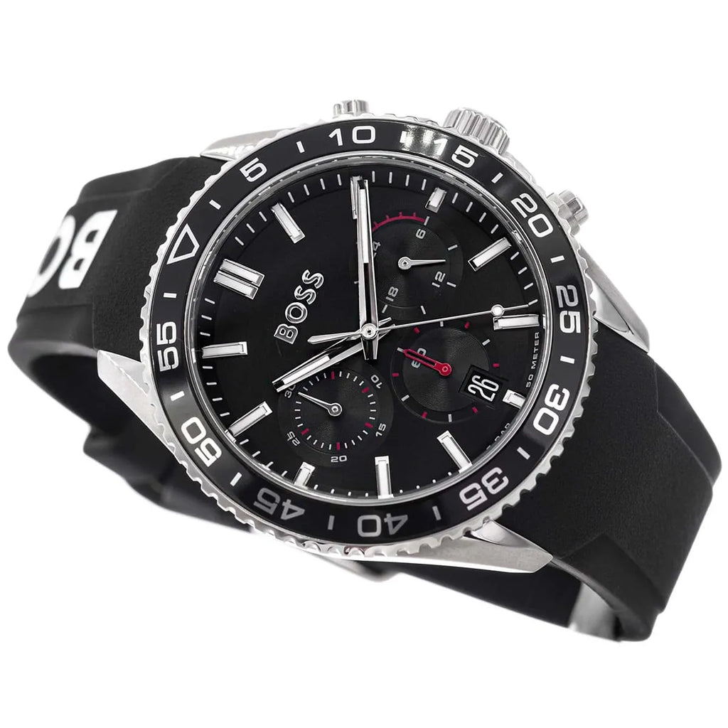 Hugo Boss Runner 1514141 44mm Men’s Chronograph Watch – Black Dial & Black Rubber Strap