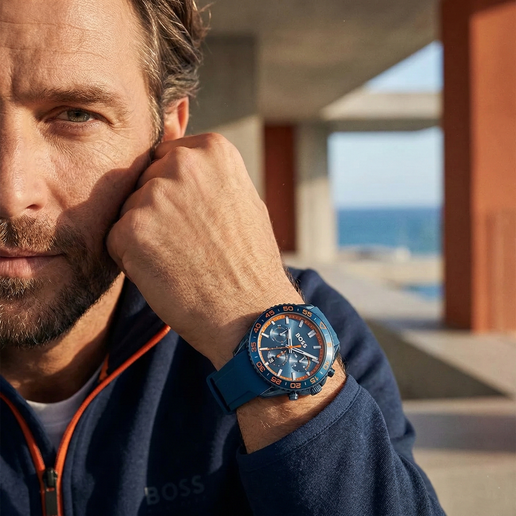 Hugo Boss Volane 1514142 44mm Men’s Chronograph Watch – Blue Dial & Blue Rubber Strap