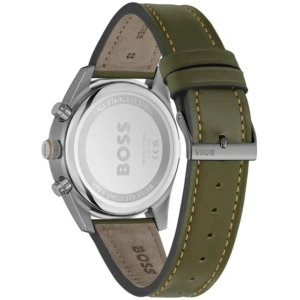 Hugo Boss Sky Traveller 1514148 44mm Men’s Chronograph Watch – Black Dial & Green Genuine Leather Strap