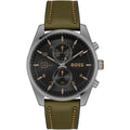 Hugo Boss Sky Traveller 1514148 44mm Men’s Chronograph Watch – Black Dial & Green Genuine Leather Strap