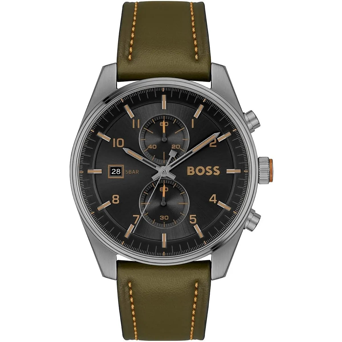 Hugo Boss Sky Traveller 1514148 44mm Men’s Chronograph Watch – Black Dial & Green Genuine Leather Strap