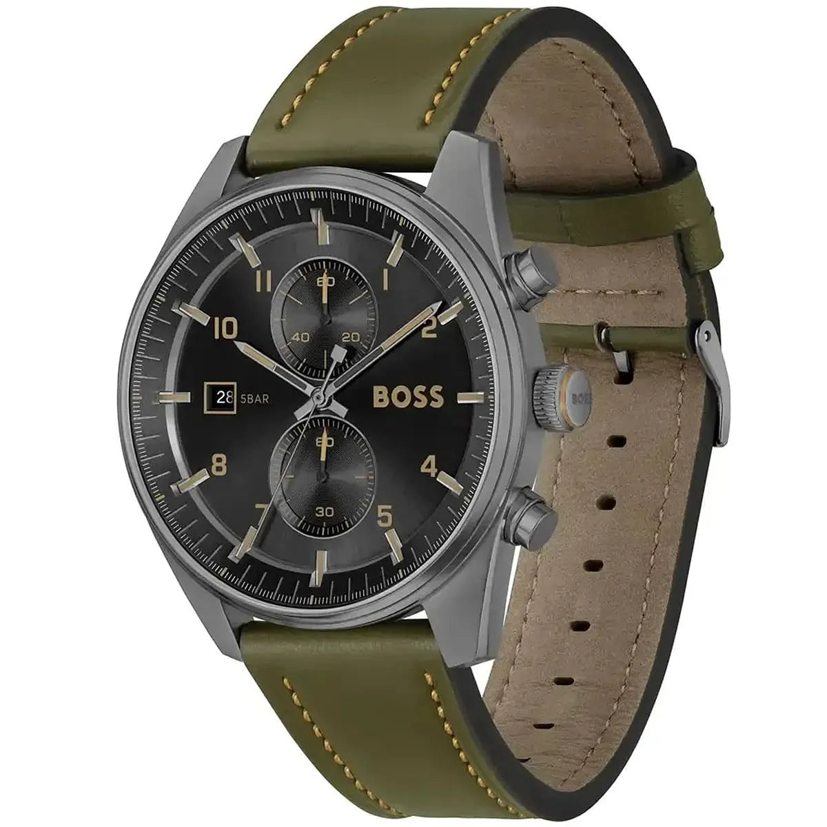 Hugo Boss Sky Traveller 1514148 44mm Men’s Chronograph Watch – Black Dial & Green Genuine Leather Strap