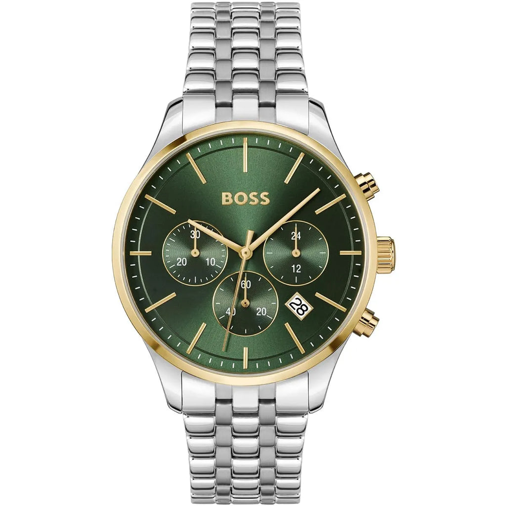 Hugo Boss Avery 1514159 42mm Men’s Chronograph Watch – Green Dial & Silver-tone Stainless Steel Link Bracelet