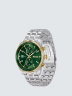 Hugo Boss Sky Traveller 1514195 44mm Men’s Chronograph Watch – Green Dial & Silver-tone Stainless Steel Link Bracelet