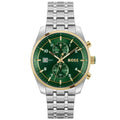 Hugo Boss Sky Traveller 1514195 44mm Men’s Chronograph Watch – Green Dial & Silver-tone Stainless Steel Link Bracelet