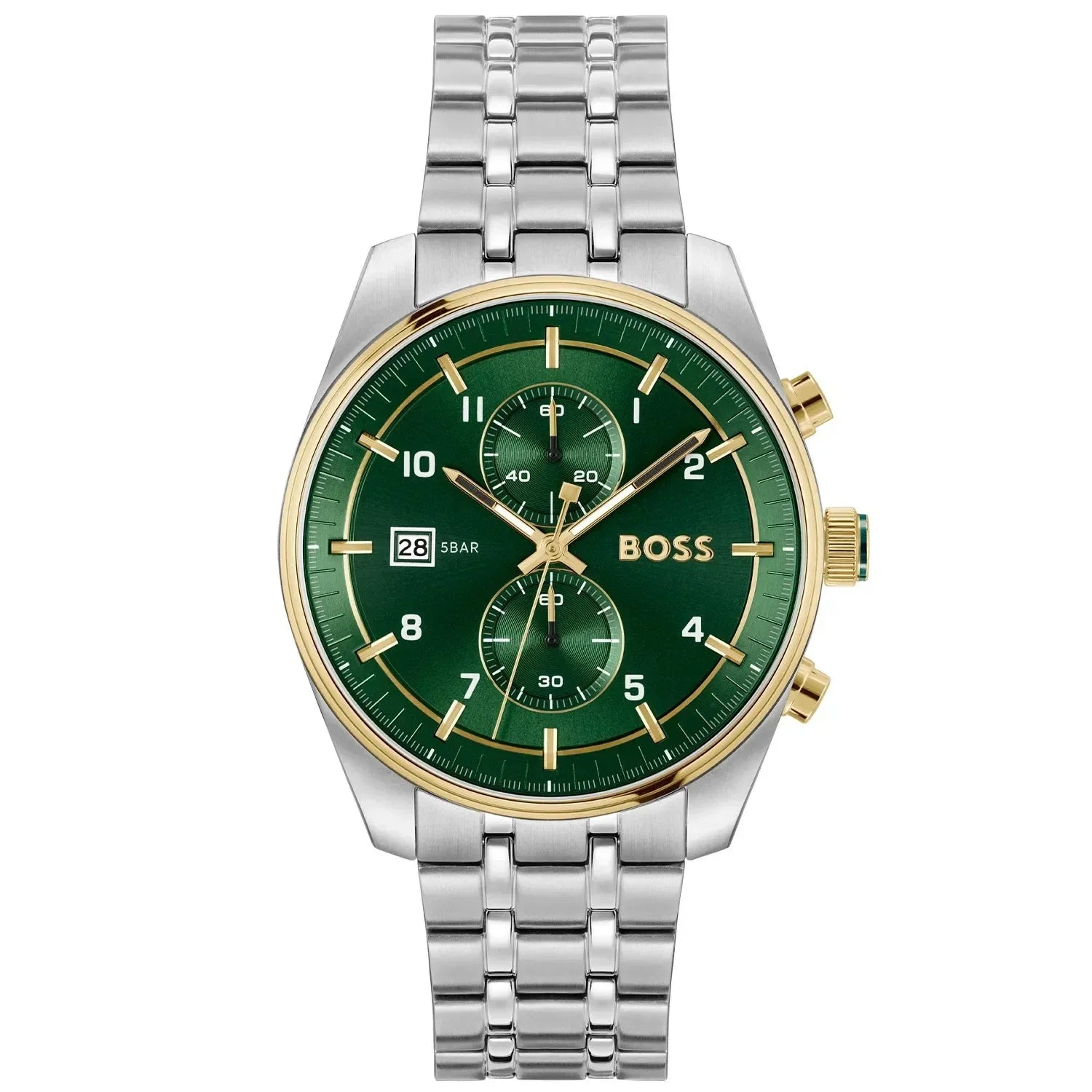 Hugo Boss Sky Traveller 1514195 44mm Men’s Chronograph Watch – Green Dial & Silver-tone Stainless Steel Link Bracelet