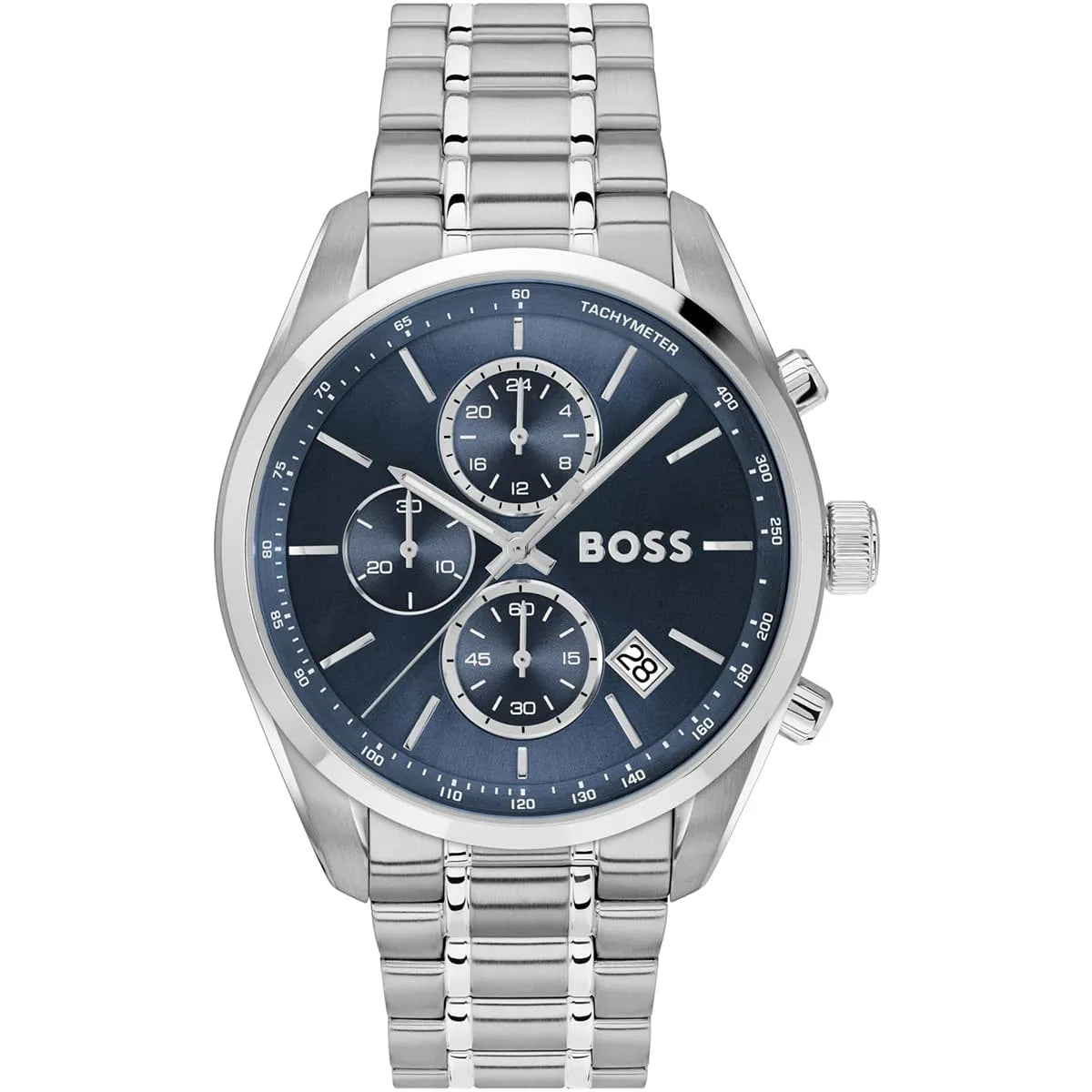 Hugo Boss Grand Prix 1514226 44mm Men’s Chronograph Watch – Blue Dial & Stainless Steel Bracelet