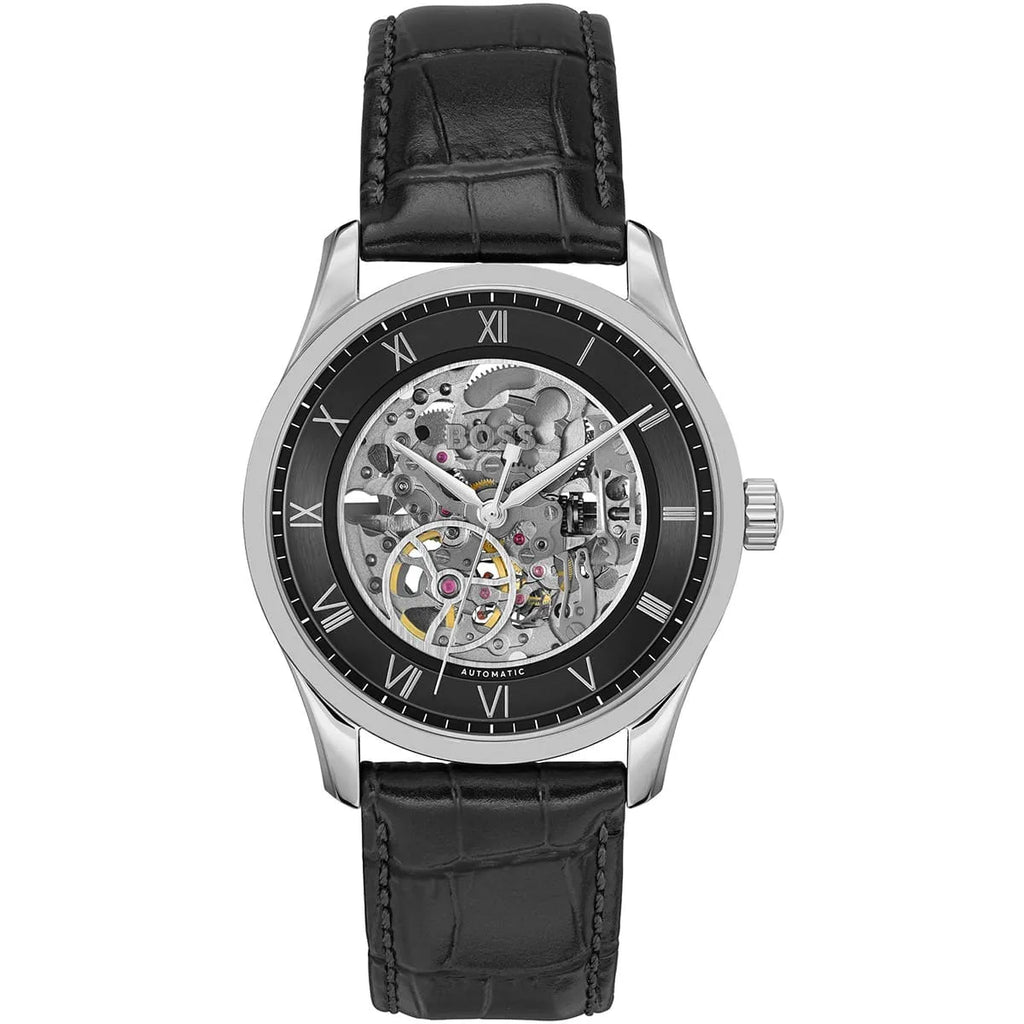 Hugo Boss Principe 1514234 43mm Men’s Automatic Watch – Black Skeleton Dial & Genuine Leather Strap