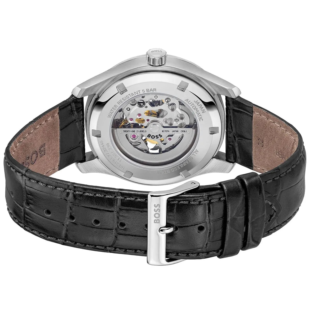 Hugo Boss Principe 1514234 43mm Men’s Automatic Watch – Black Skeleton Dial & Genuine Leather Strap