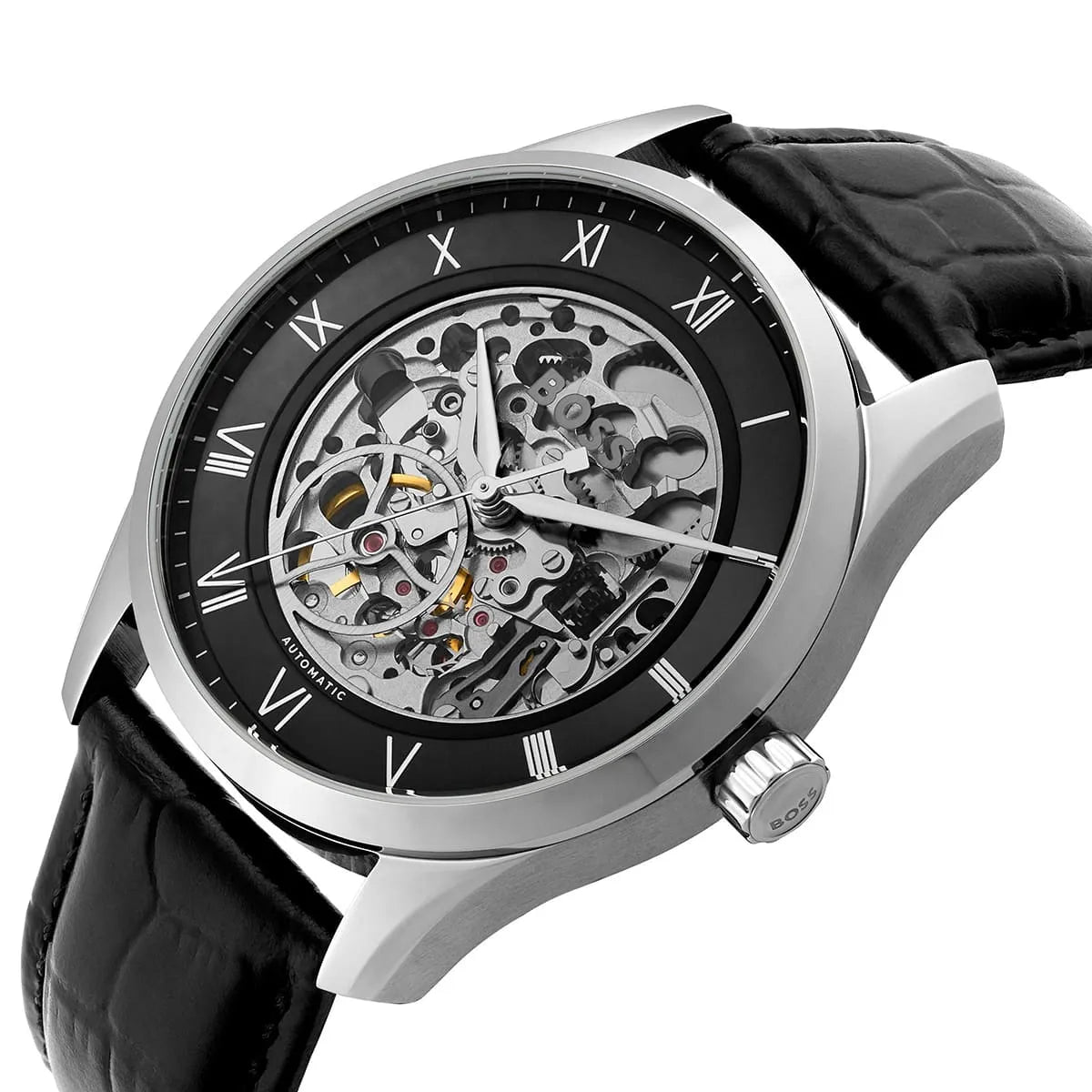 Hugo Boss Principe 1514234 43mm Men’s Automatic Watch – Black Skeleton Dial & Genuine Leather Strap