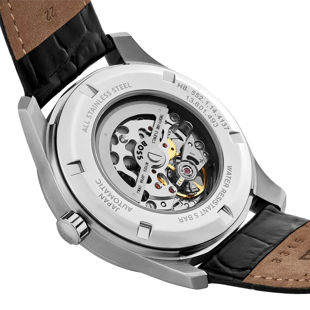 Hugo Boss Principe 1514234 43mm Men’s Automatic Watch – Black Skeleton Dial & Genuine Leather Strap