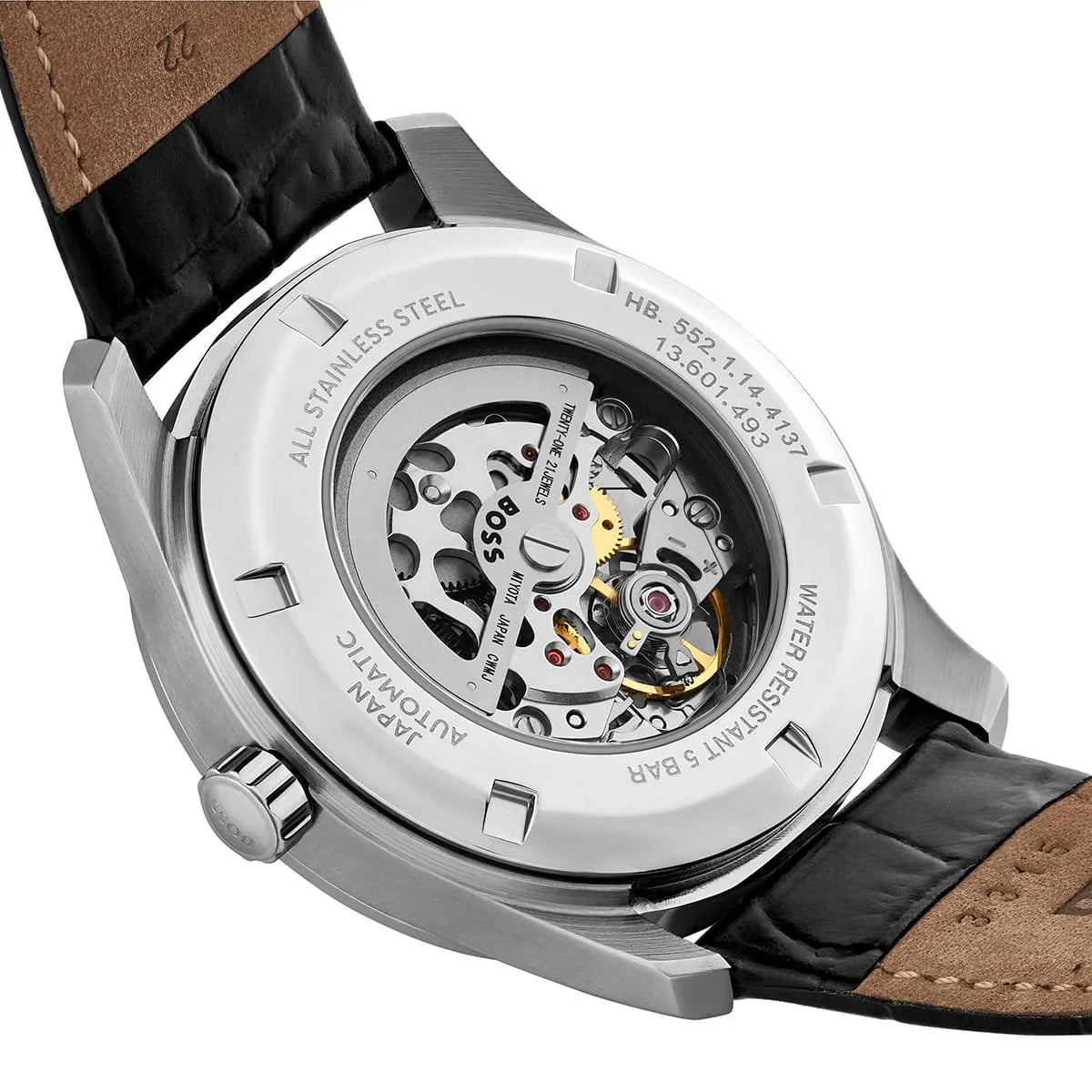 Hugo Boss Principe 1514234 43mm Men’s Automatic Watch – Black Skeleton Dial & Genuine Leather Strap