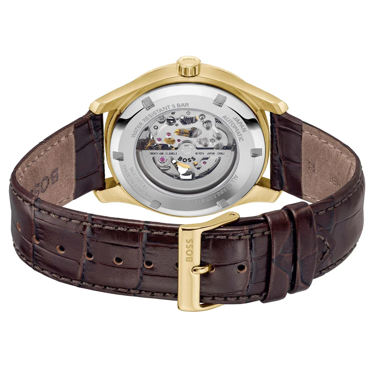 Hugo Boss Principe 1514235 43mm Men’s Automatic Watch – Grey Skeleton Dial & Genuine Leather Strap