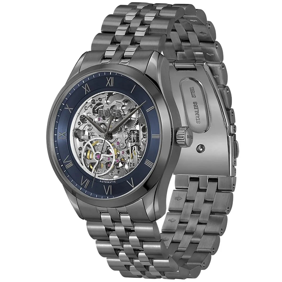 Hugo Boss Principle 1514254 41mm Men’s Automatic Watch – Blue Dial & Gunmetal Stainless Steel Bracelet