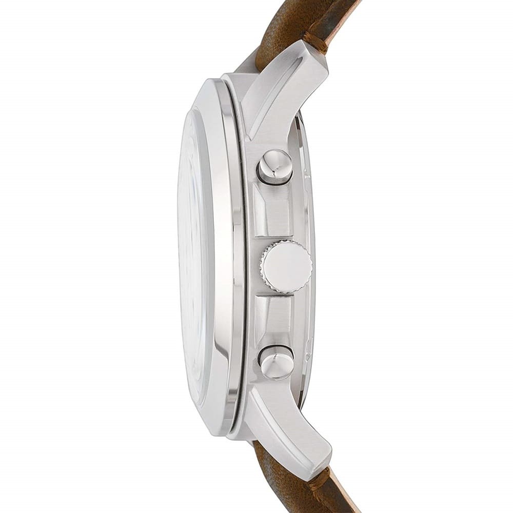 Fossil Grant FS4735 44mm Men’s Chronograph Watch – White Dial & Brown Genuine Leather Strap