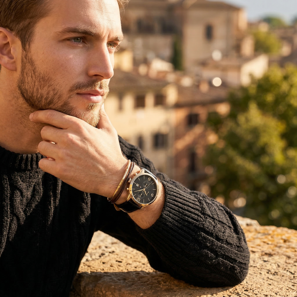 Tommy Hilfiger Liam 1710358 42mm Men's Multi-Function Watch – Black & Black Genuine Leather Strap