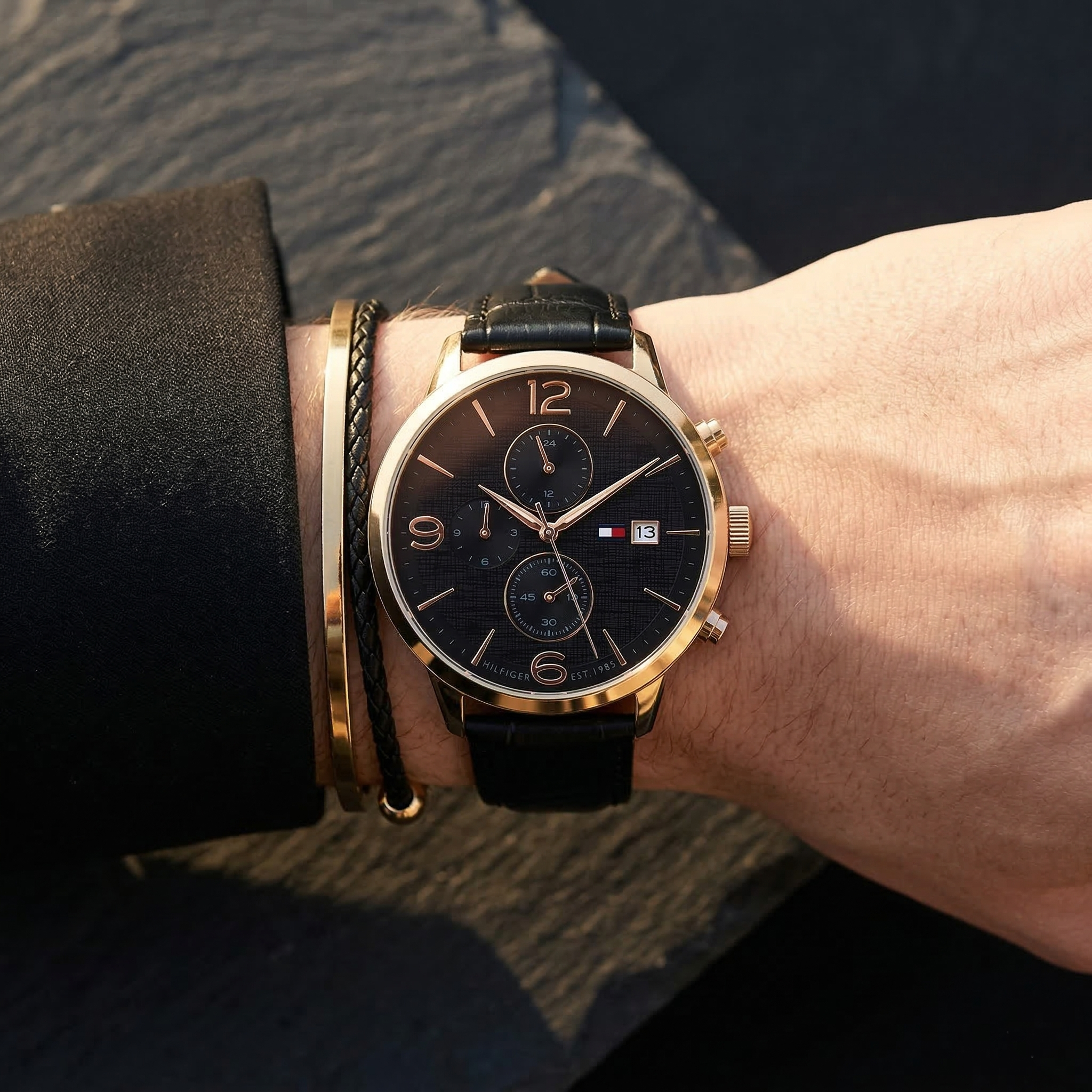 Tommy Hilfiger Liam 1710358 42mm Men's Multi-Function Watch – Black & Black Genuine Leather Strap