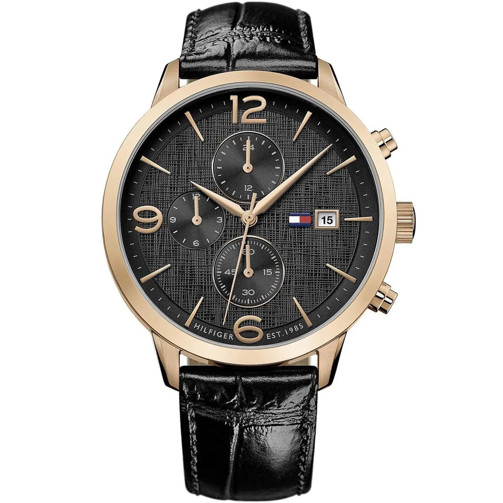 Tommy Hilfiger Liam 1710358 42mm Men's Multi-Function Watch – Black & Black Genuine Leather Strap