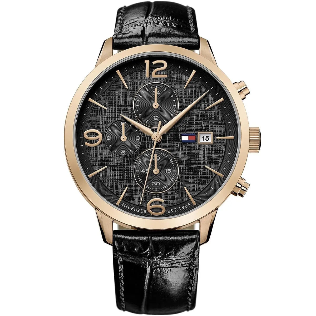 Tommy Hilfiger Liam 1710358 42mm Men's Multi-Function Watch – Black & Black Genuine Leather Strap
