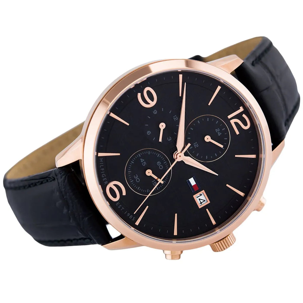 Tommy Hilfiger Liam 1710358 42mm Men's Multi-Function Watch – Black & Black Genuine Leather Strap