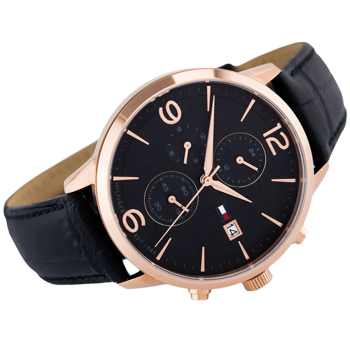 Tommy Hilfiger Liam 1710358 42mm Men's Multi-Function Watch – Black & Black Genuine Leather Strap