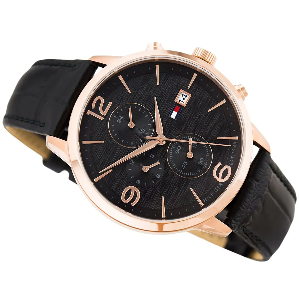 Tommy Hilfiger Liam 1710358 42mm Men's Multi-Function Watch – Black & Black Genuine Leather Strap