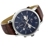 Tommy Hilfiger Evan 1710393 44mm Men's Chronograph Watch – Blue & Brown Genuine Leather Strap